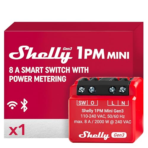 (-27%) Shelly 1PM Mini Gen3 - WLAN Smart Relais Schalter, Strommessung, Stromzähler, 1 Kanal, 8A, Lichtschalter, Heizung, Smart Home, Zeitschaltuhr, Alexa & Google Home, Kein Hub Erforderlich