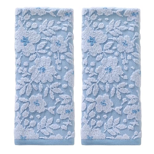 SKL Home Floral Jacquard Hand Towel Set, Sky Blue, 2 Count