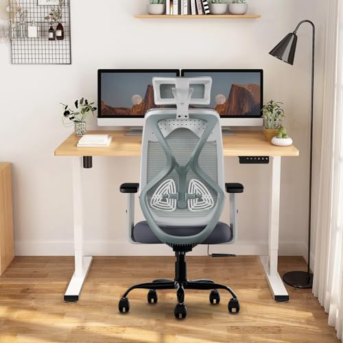 CELLBELL C190 Berlin Office Chair, High Back Mesh Ergonomic Home Office Desk Chair (Grey - White)