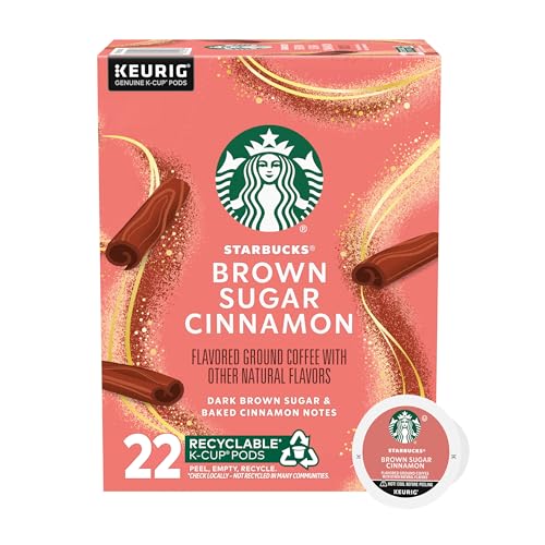 Starbucks K-Cup Coffee Pods, Flavored Hot or Iced Coffee, Brown Sugar Cinnamon, 22 Keurig Pods