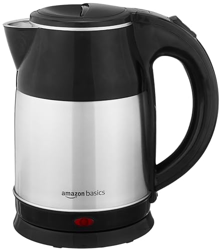 Amazon Basics Electric Kettle 1400 Watts 1.8 litres with Auto-Shut Off | Stainless Steel Inner Body with Cool-Touch Handle and lid | Swivel-Base, Powe