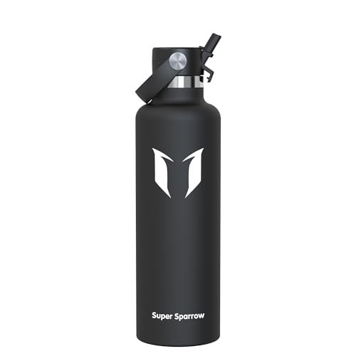 Super Sparrow Gourde Isotherme 1L - Bouteille Isotherme avec Paille - sans BPA - Gourdes Enfant INOX Bouche Standard pour Sport, Voyages, L'école, Bureau, Maison