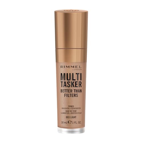 Rimmel Multi-Tasker Better Than Filters, 003 Light, Face Primer, Glow Booster and Highlighter, Vegan Formula, Anti-Ageing Benefits, Light-Reflecting Pigments, Giant Soft-Touch Wand, 1oz