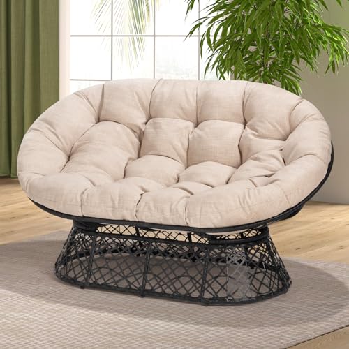 Bme Double Papasan Chair, Beige-Black Frame