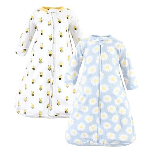 Hudson Baby Unisex Baby Cotton Wearable Sleeping Bag, Sack, Blanket, Daisy Bee Long Sleeve, 3-9 Months