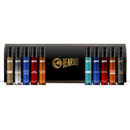BEARDO Mini Perfume Trial Kit, 10x5ml | Best Date Night Fragrances For Men | Travel Friendly Perfume Kit For All Moods & Occasions, Fresh Scent |