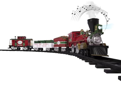 Lionel Battery-Operated North Pole Central Freight Toy Train Set with Bluetooth, Locomotive, Train Cars, & Track with Authentic Train Sounds, Lights, & Water Vapor Smoke Effects for Kids 4+