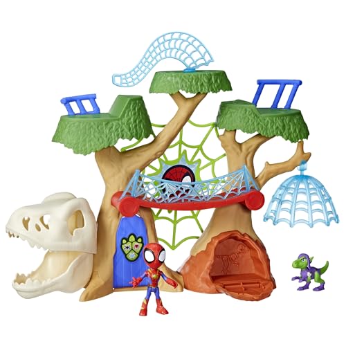 Spidey and his Amazing Friends Marvel Dino-Webs Treehouse Playset, Spider-Man & Goblin Raptor 4-Inch-Scale Action Figure Set, Ages 3 & Up