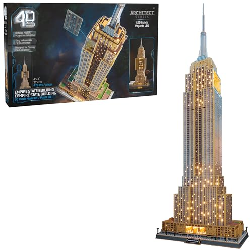 4D Build, Architect Series Empire State Building 3D Model Kit with LED Lights, Desk Décor, Adult Puzzles, Building Toys, 3D Puzzles for Adults & Teens, 479 Pieces, for Ages 12 & Up