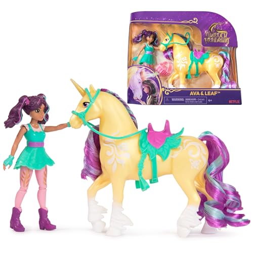 Unicorn Academy, Ava & Leaf Set with 2 Riding Accessories and Hair Styling Tool, Dolls and Unicorn Toys for Girls Aged 4 and up, Purple
