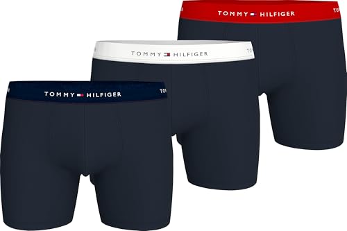 🔥 STARKER PREIS (-62%) Tommy Hilfiger Herren 3er Pack Boxershorts Briefs aus Baumwolle, Mehrfarbig (Primary Red/White/Desert Sky), S