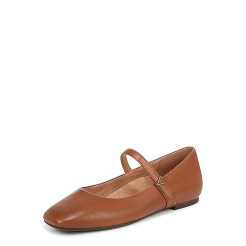 Vionic Women's Alameda Mary Jane Flat, Tan Brown Leather, 8
