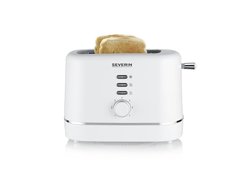 (-37%) SEVERIN Automatik-Toaster, für 2 Scheiben, Brötchenaufsatz aus Edelstahl, Aufwärm- & Defrosterfunktion, einstellbarer Bräunungsgrad, Auto-Abschaltung, 850 W, weiß, AT 4324