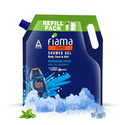 Fiama Men Body Wash Shower Gel Refreshing Pulse, 1.4L Body Wash Refill Pack for Men with Skin Conditioners & Sea Minerals for Moisturized Skin, Skin F