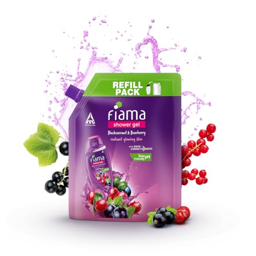 Fiama Body Wash Shower Gel Blackcurrant & Bearberry, 1.3L Bodywash Refill Value Pouch for Women & Men with Skin Conditioners for Radiant Glow, Skin Fr