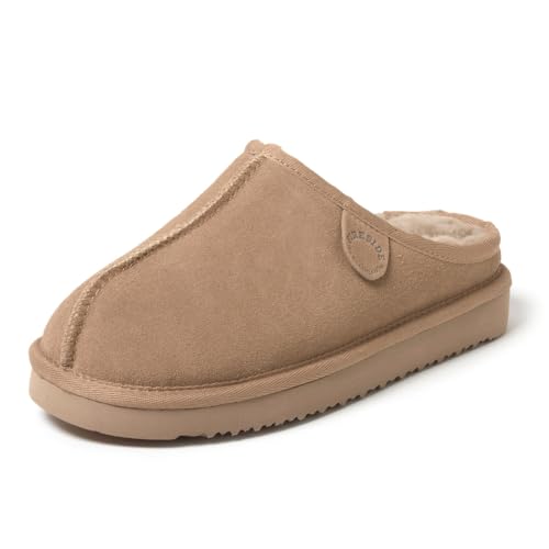 Fireside by Dearfoams Women's Greta Shearling Indoor/Outdoor Clog Slipper, Driftwood, 8