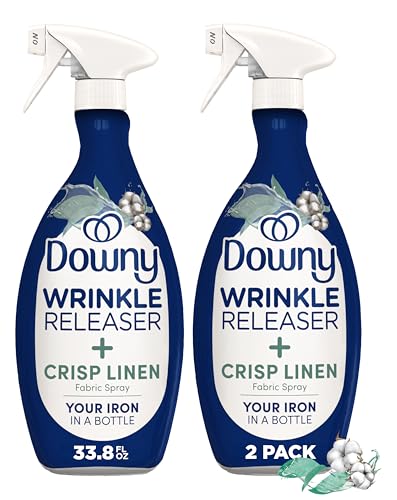 Downy Wrinkle Releaser Spray, All In One Formula, Removes Wrinkles, Static and Odor Eliminator, Crisp Linen Scent, 33.8 Fl Oz, Pack of 2 (Packaging May Vary)