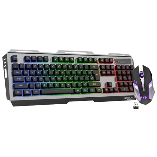 ZEBRONICS Transformer PRO Gaming Wireless Keyboard & Mouse Combo with 2.4GHz, Aluminum Body, Built in Battery, Multicolor LED Modes, Type C, Double Sh