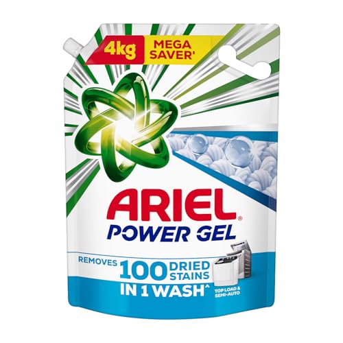 Ariel Power Gel Liquid Detergent for Top Load & Semi Auto – 4kg | Removes 100 Dried Stains in 1 Wash | Faster Dissolving | Long-Lasting Fragrance | Co