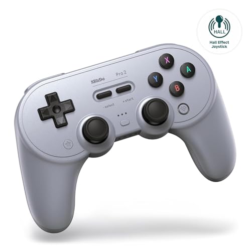 8BitDo Pro 2 Switch用のBluetoothコントローラー、ホールエフェクトジョイスティックアップデート、Switch、PC、Android、Steam Deck＆Apple用のワイヤレスゲームコントローラー (Gray)