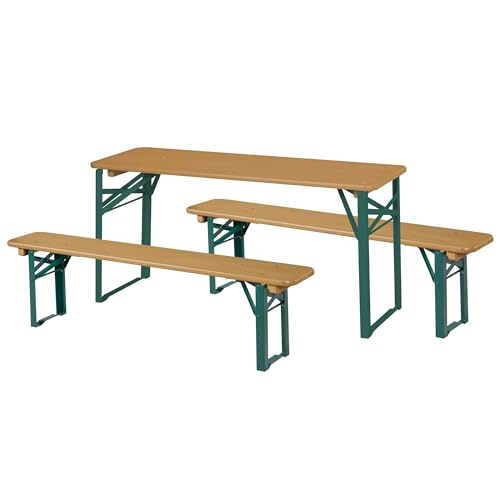 (-44%) roba Outdoor Party-Garnitur für Kinder - Kindersitzgruppe aus FSC zertifiziertem Holz - 2 Bänke + 1 Kindertisch - Klappbare Sitzgarnitur ab 24 Monaten - Natur/Grün