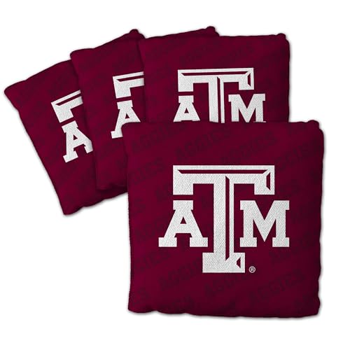YouTheFan Officially-Licensed NCAA Texas A&M Aggies Set of 4 Cornhole Bags - All Weather Regulation 6” x 6” Size - 16oz Weight - Designed in USA