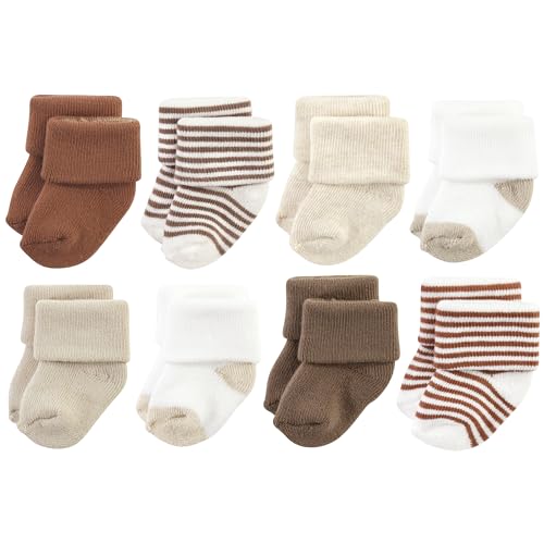 Hudson Baby Unisex Baby Cotton Rich Newborn and Terry Socks, Neutral Brown, 0-6 Months