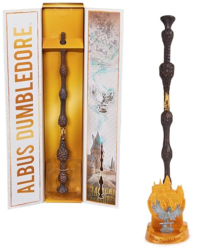 Wizarding World Harry Potter, 12-inch Magical Collector Albus Dumbledore Wand with Stand & Die-cast Icon, Magical Creatures, Accessory for Halloween Costumes
