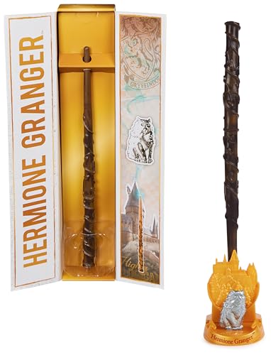 Wizarding World Harry Potter, 12-inch Magical Collector Hermione Granger Wand with Stand & Die-cast Icon, Magical Creatures, Accessory for Halloween Costumes
