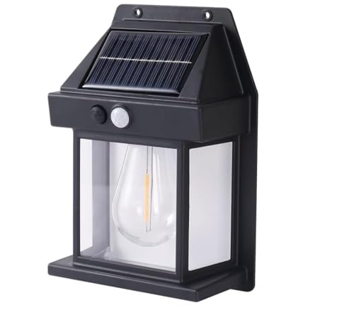 Arto Solar Led Bulb Wall Light Lantern,Wireless Dusk to Dawn Porch Lights Fixture,Motion Sensor (3 Modes),Waterproof Exterior Lighting with Clear Pane
