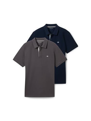 🔥 SELTEN SO GÜNSTIG (-60%) Tom Tailor Herren Doppelpack Poloshirt Basic mit Logo Print,10899 - Tarmac Grey, XL