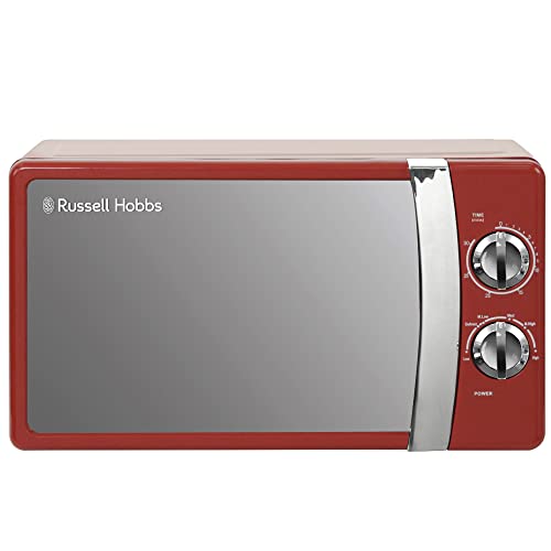 (-15%) Russell Hobbs RHMM701R Manuelle Solo-Mikrowelle mit 5 Leistungsstufen, Klingelton und Timer, Auftaufunktion, einfache Reinigung, 17 L, 700 W, Rot