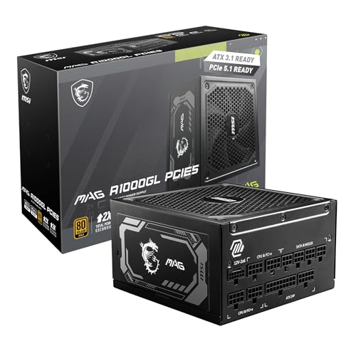 msi MAG A1000GL PCIE5, Fully Modular Compact Gaming 1000W Power Supply, 80+ Gold