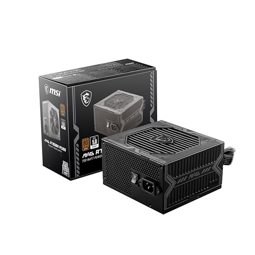 MSI MAG A750BN PCIE5, Non-Modular Compact Gaming 750W Power Supply, 80+ Bronze, Low-Noise Fan,12V-2x6 Cable, PCIE 5.0 Ready, 5 Year Warranty