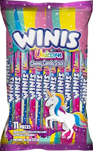 Winis Unicorn | Chewy Candy Swirl | Cotton-Candy Flavored | Sharing Size 4.3 Oz Bag - 11 Pieces | Gifts, Holiday, Parties, Concessions, Pantry, Non-Melting, Party