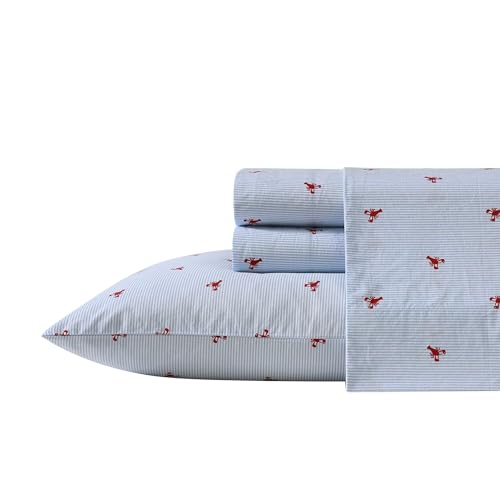 Nautica - King Sheets, Cotton Percale Bedding Set, Crisp & Cool, Lightweight & Breathable (Lobster Walk, King)