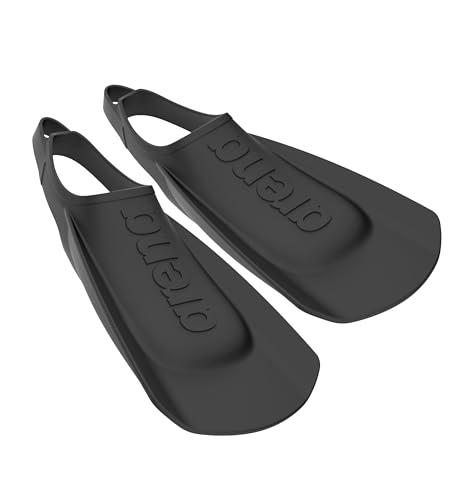 Arena Unisex Adult Comfortable Lightweight Swim Training Fins for Men and Women Silicone Short Blade Flippers Open Heel Design, Black, 11-12