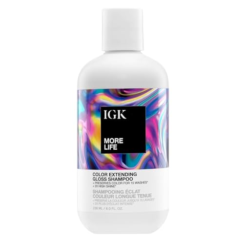 IGK More Life Color Extending Gloss Shampoo for Color-Treated Hair, 8 Oz