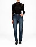 HUE Women's Mid-Rise Straight Leg Jeans, Dark Rinse Wash, 8
