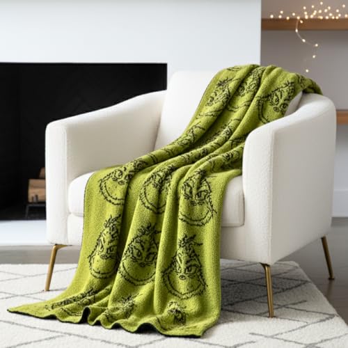 Franco Dr. Seuss Grinch Holiday & Christmas Bedding Soft Cozy Chic Dreams Feather Knit Intarsia Throw Blanket, 50 in x 60 in, (Officially Licensed Product) Collectibles