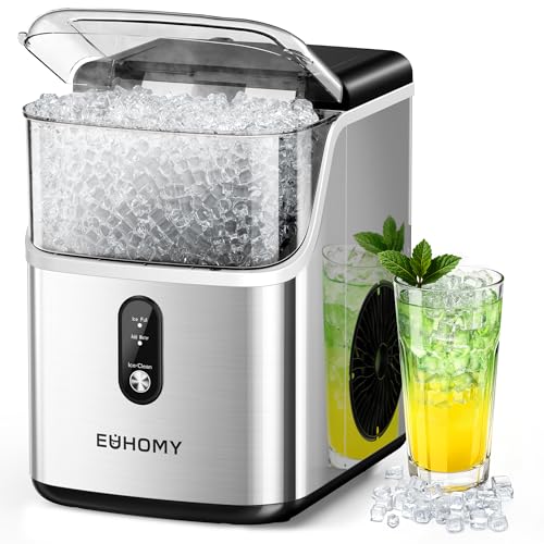 EUHOMY Nugget Ice Makers Countertop, Pebble Ice Maker Machine with 35lbs/24H Soft Ice, Self-Cleaning Sonic Ice Maker with Ice Scoop&Basket, Pellet Ice Maker for Home/Kitchen/Office(Stainless Steels)