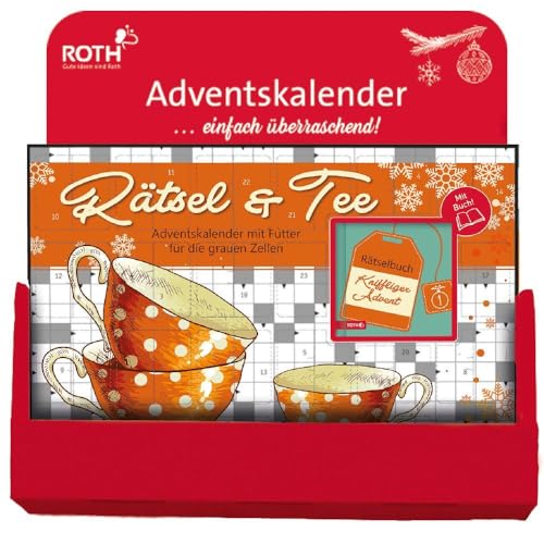 ⚡ BLITZDEAL (-62%) ROTH Rätsel & Bio-Tee-Adventskalender - 24 Bio-Teesorten & 24 Rätsel für Erwachsene - Tee Adventskalender zum Knobeln, ohne Schokolade