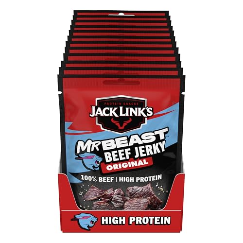 🔥 STARKER PREIS (-34%) Jack Links Beef Jerky Original – 12er Pack (12 x 60g) – Trockenfleisch Eiweiß Snacks - High Protein Snack für Gym, Fitness, Outdoor - American Food für Menschen - Dörrfleisch Chips aus Rind Fleisch