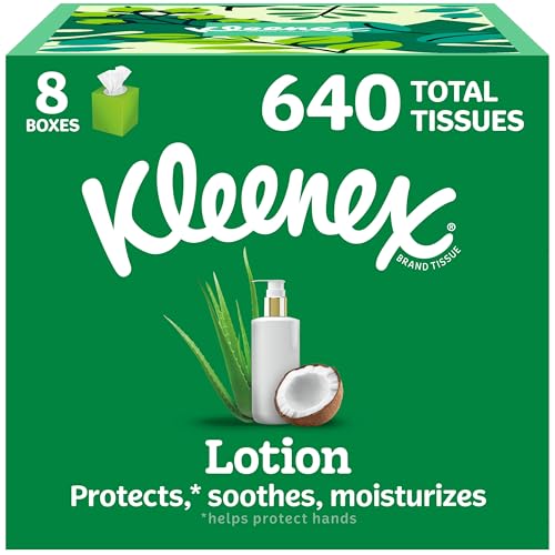 Kleenex Lotion Facial Tissues with Coconut Oil, 8 Cube Boxes, 80 Tissues Per Box, 3-Ply