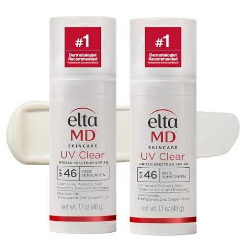 EltaMD UV Clear Face Sunscreen SPF 46, Oil Free for Face with Zinc Oxide, Dermatologist Recommended Sunscreen Lotion, For Acne-Prone Sensitive Skin, 1.7 oz Pump (Pack of 2)