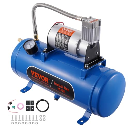 VEVOR 12V Air Compressor with 1.6 Gallon Tank, Train Horn Compressor, 120 psi Working Pressure, Inflating Tires, Air Mattresses