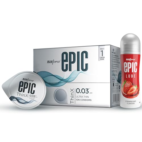 Epic ThinX Condoms 10 Units with Epic Strawberry Lube| 0.03mm Ultra Thin Condoms| Water-based Lube