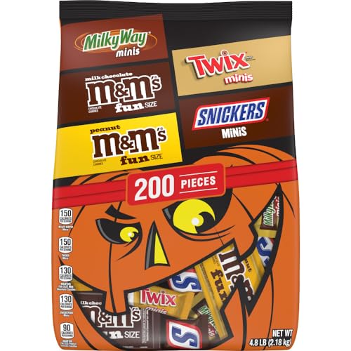 M&M'S, SNICKERS, TWIX & MILKY WAY Milk Chocolate Halloween Candy Variety Pack, 200 Ct Bulk Assorted Chocolate Candy Variety Pack