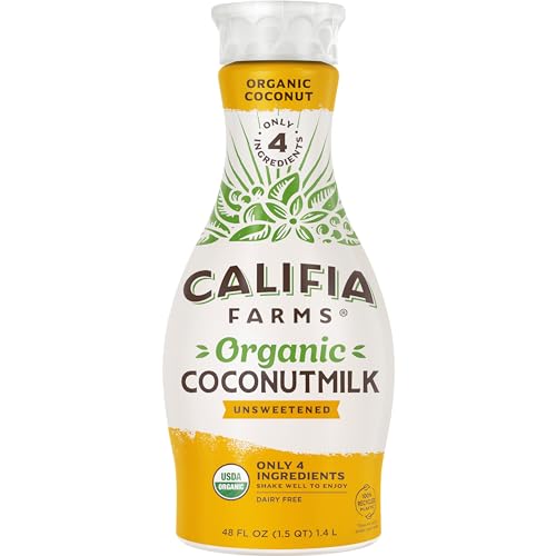 Califia Farms - Organic Unsweetened Coconut Milk, 48 Oz, Dairy Free, Vegan, Plant Based, Non GMO, Low Calorie, USDA Organic