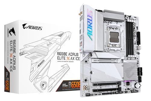 GIGABYTE B650E AORUS Elite X AX ICE AM5 LGA 1718 AMD B650 ATX Motherboard with 5-Year Warranty, DDR5, 3X M.2, PCIe 5.0, USB 3.2 Gen2X2 Type-C, WiFi 6E, 2.5GbE LAN, Q-Flash Plus, EZ-Latch Plus
